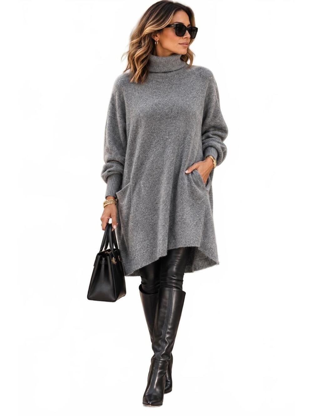 Garnet Hill Gray Wool Cashmere Turtleneck Elevated Ski Tunic Sweater-Size Medium